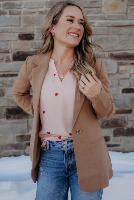 Tan blazer 

 Valentine’s Day  outfit inspo  mom outfit casual outfit  everyday style jeans  Maurices  winter outfits  winter fashion 

#LTKstyletip #LTKfindsunder50 #LTKSeasonal