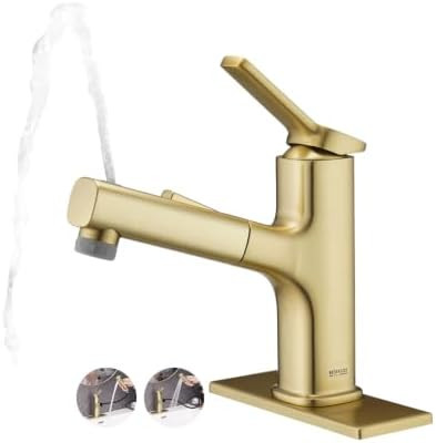 Pull Out Bathroom Faucet, Single Handle Bathroom Sink Faucet with Pull Out Sprayer, Bathroom Fauc... | Amazon (US)