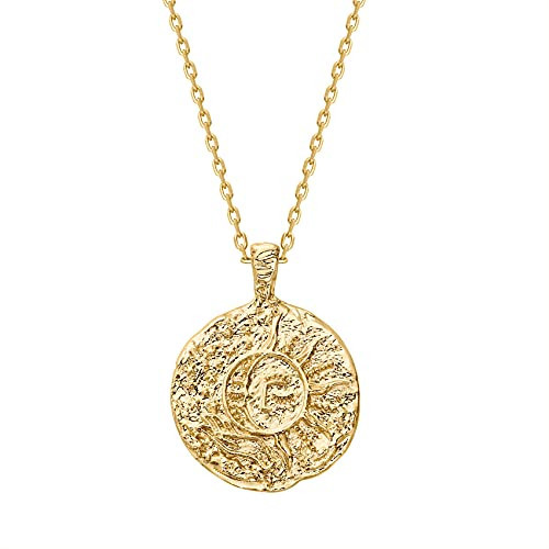 PAVOI 14K Gold Plated Engraved Coin Pendant | Byzantine Coin Necklace | Bohemian Necklace (Moon - Yellow) | Amazon (US)