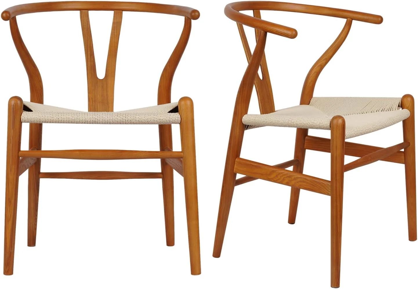 Tomile Solid Wood Dining Chair Set of 2, Wishbone Chair Y Chair Mid-Century Armrest Chair, Rattan... | Walmart (US)