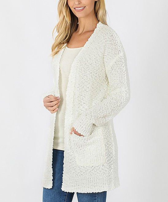 EAG Women's Cardigans Ivory - Ivory Pocket Popcorn Cardigan - Women | Zulily