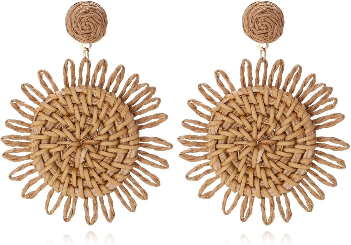 Handwoven Boho Raffia Rattan Drop Earrings Straw Wicker Flower Geometric Statement Earrings for W... | Amazon (US)