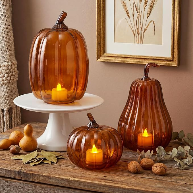 Yungyan Set of 3 Glass Pumpkin Lamp Shades Fall Decor,Brown | Amazon (US)