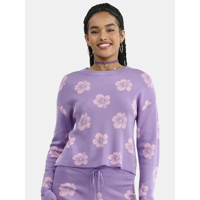 No Boundaries Intarsia Knit Top Coverup with Long Sleeves, Women's | Walmart (US)