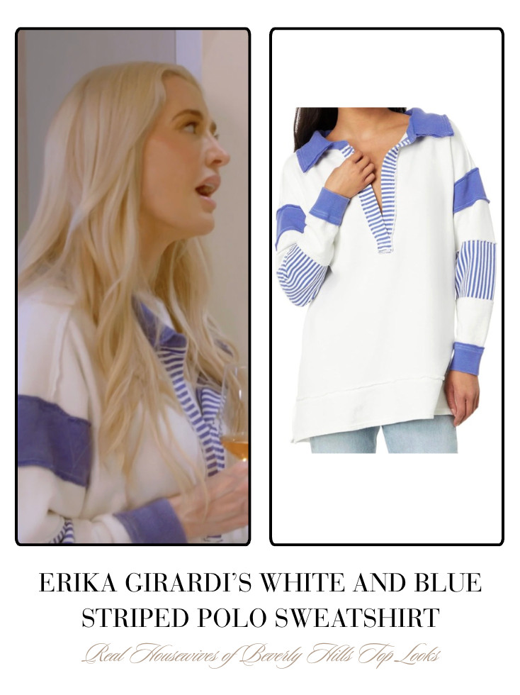 Erika Girardi's White and Blue Striped Polo Sweatshirt 

 