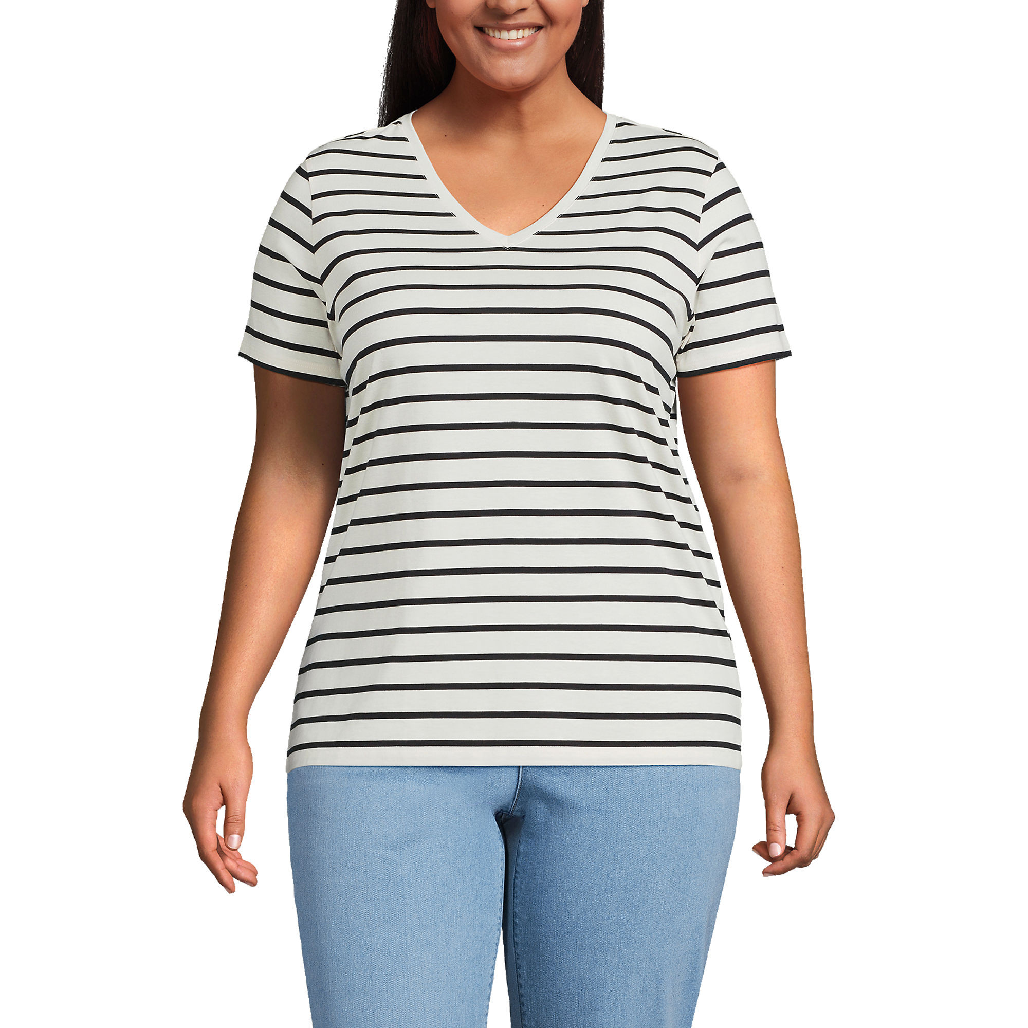 Women's Plus Size Relaxed Supima Cotton V-Neck T-Shirt | Lands' End (US)