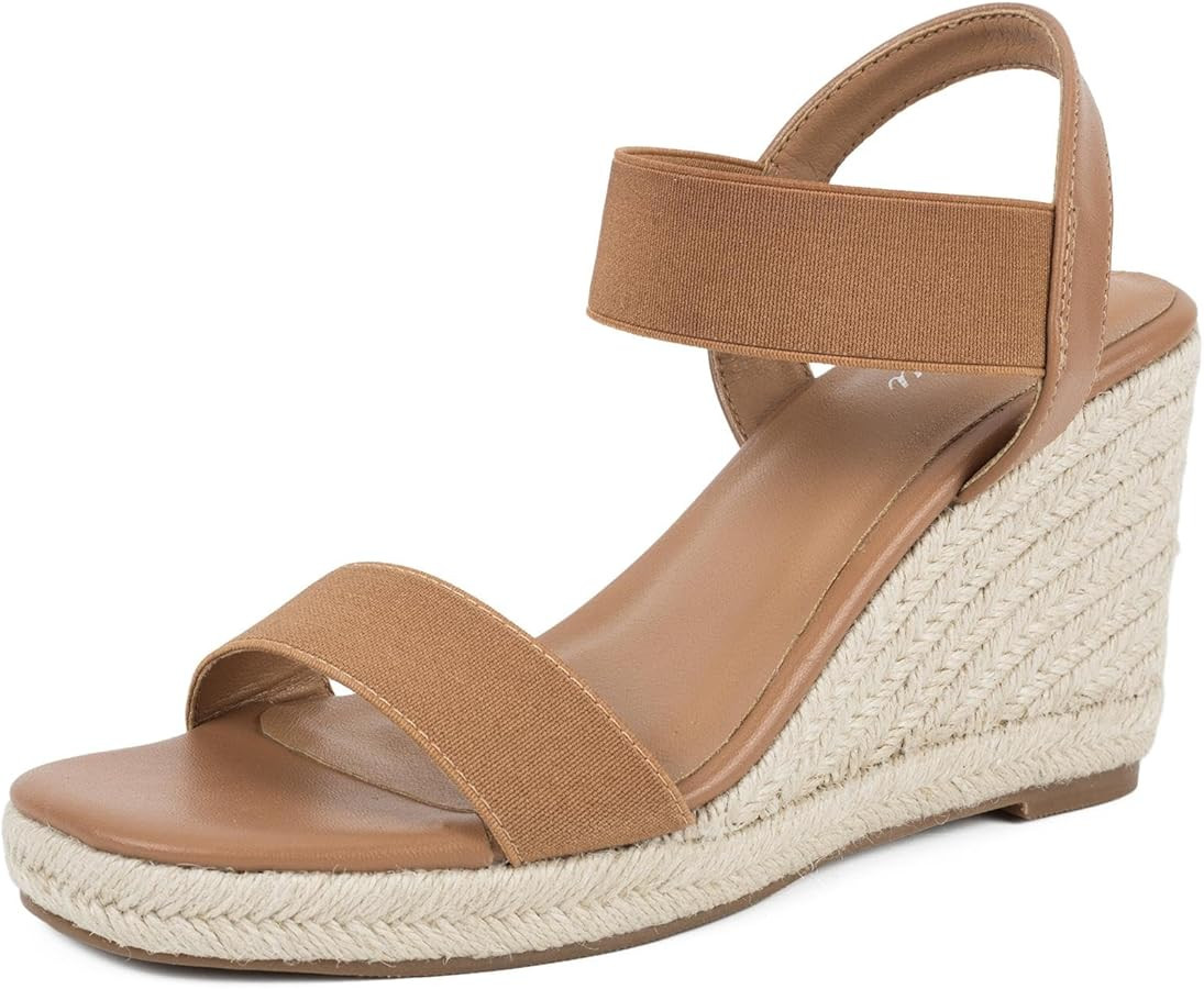 Putu Espadrille Platform Wedge Sandals for Women Square Open Toe Dressy Wedges with Elastic Ankle... | Amazon (US)