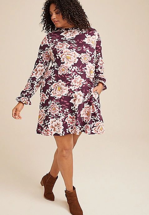 Plus Size 24/7 Lila Floral Mini Dress | Maurices