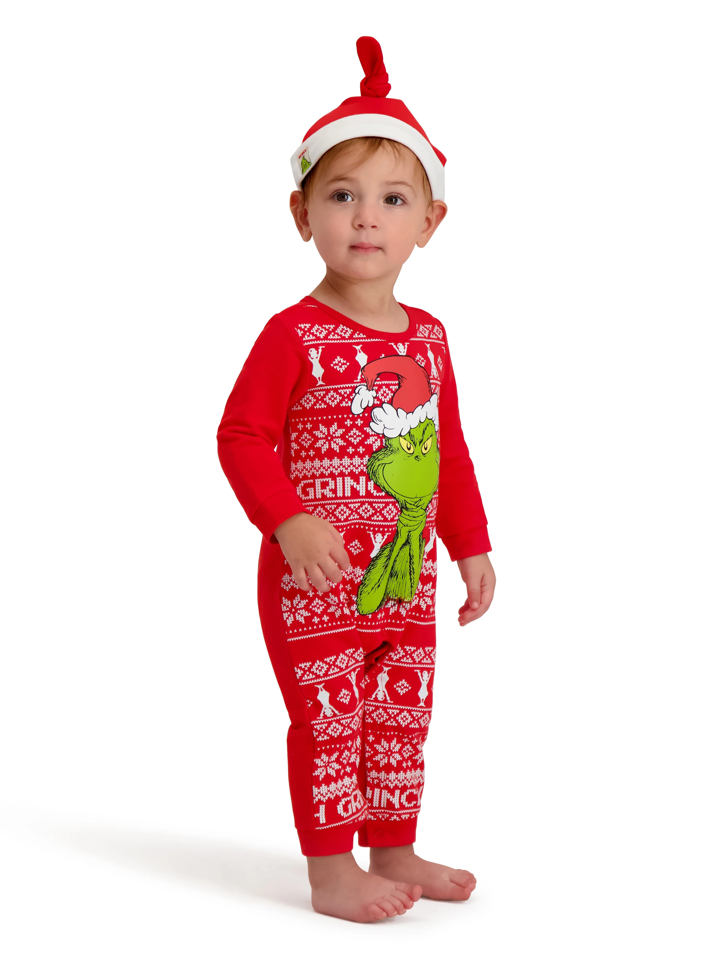 The Grinch Baby Unisex Red Long Sleeve Coverall and Hat, Sizes 0/3M-24M | Walmart (US)