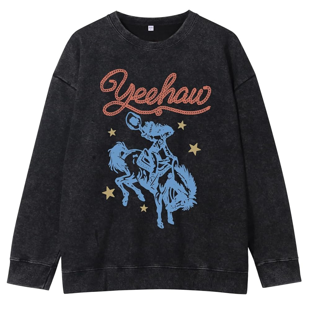 Western Sweatshirts for Women Vintage Cowgirl Sweatshirt Acid Wash Cowboys Crewneck Horse Graphic... | Amazon (US)