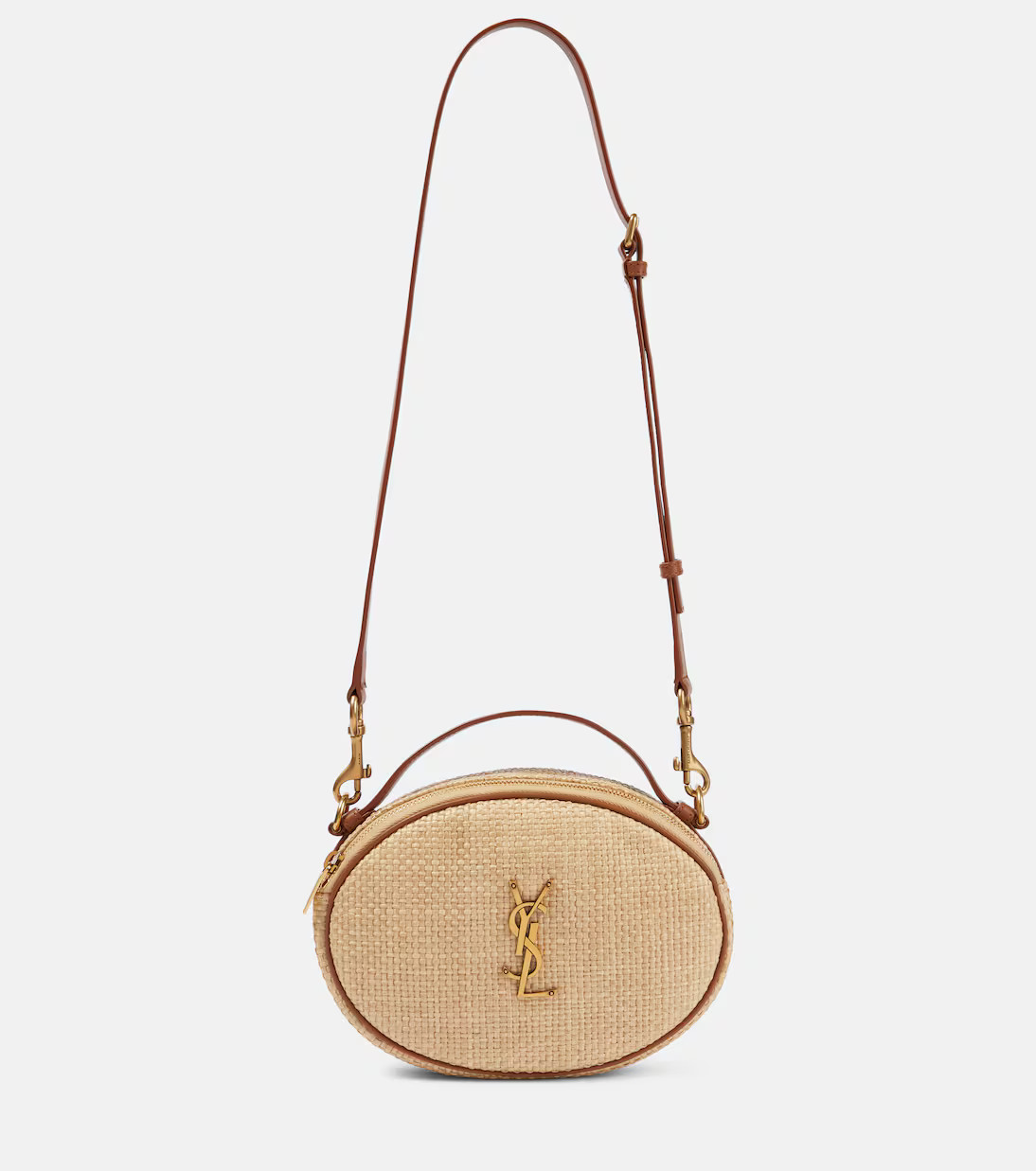 Leather-trimmed raffia shoulder bag | Mytheresa (US/CA)