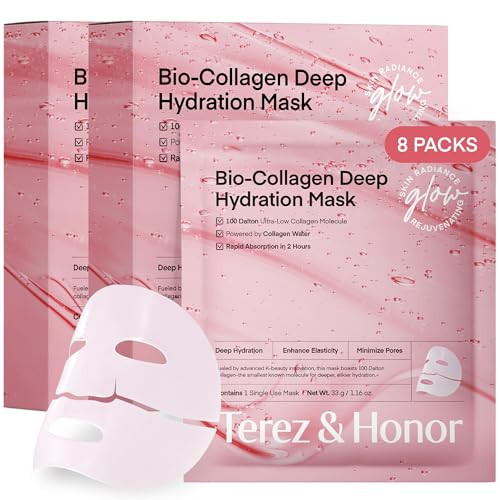 Korean Collagen Face Mask Overnight: 8 ea x 33g 100 Dalton Ultra Low Bio Collagen Gel Mask for Glass Glow Skin, Deep Hydration, Anti-Wrinkle & Fine Lines, Pore Minimizing, Facial Elasticity & Firming | Amazon (US)