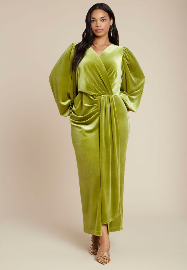 Velvet Puff Sleeve Pleated Dress | Eloquii
