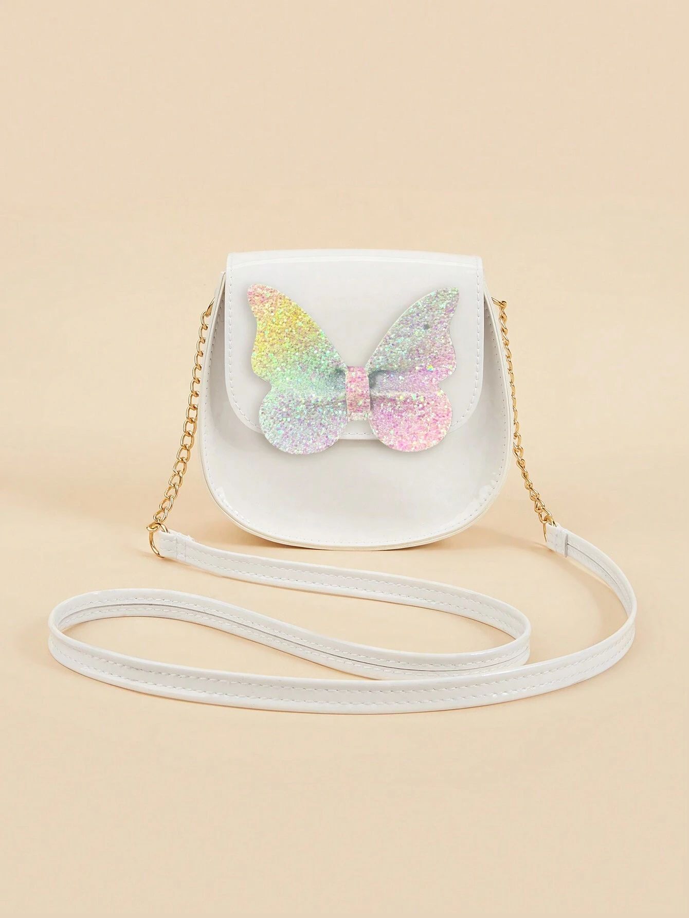 1pc Cute Sparkly Butterfly Decor Button Closure Flip Cover Pu Crossbody Bag For Girls, Daily Use | SHEIN