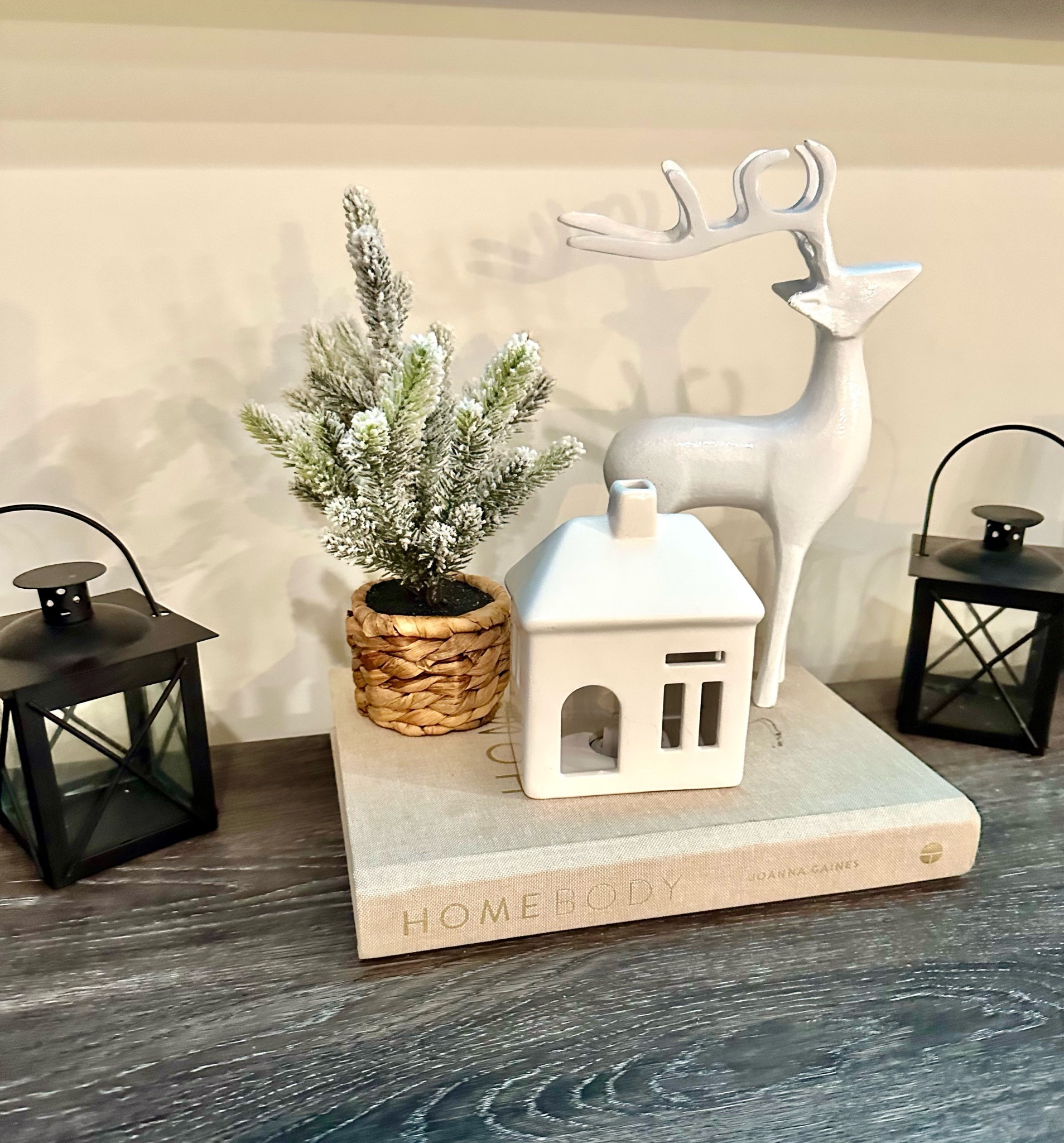 Decorate for Christmas on a budget by finding small, cute items and pairing them together on a table or small tray!