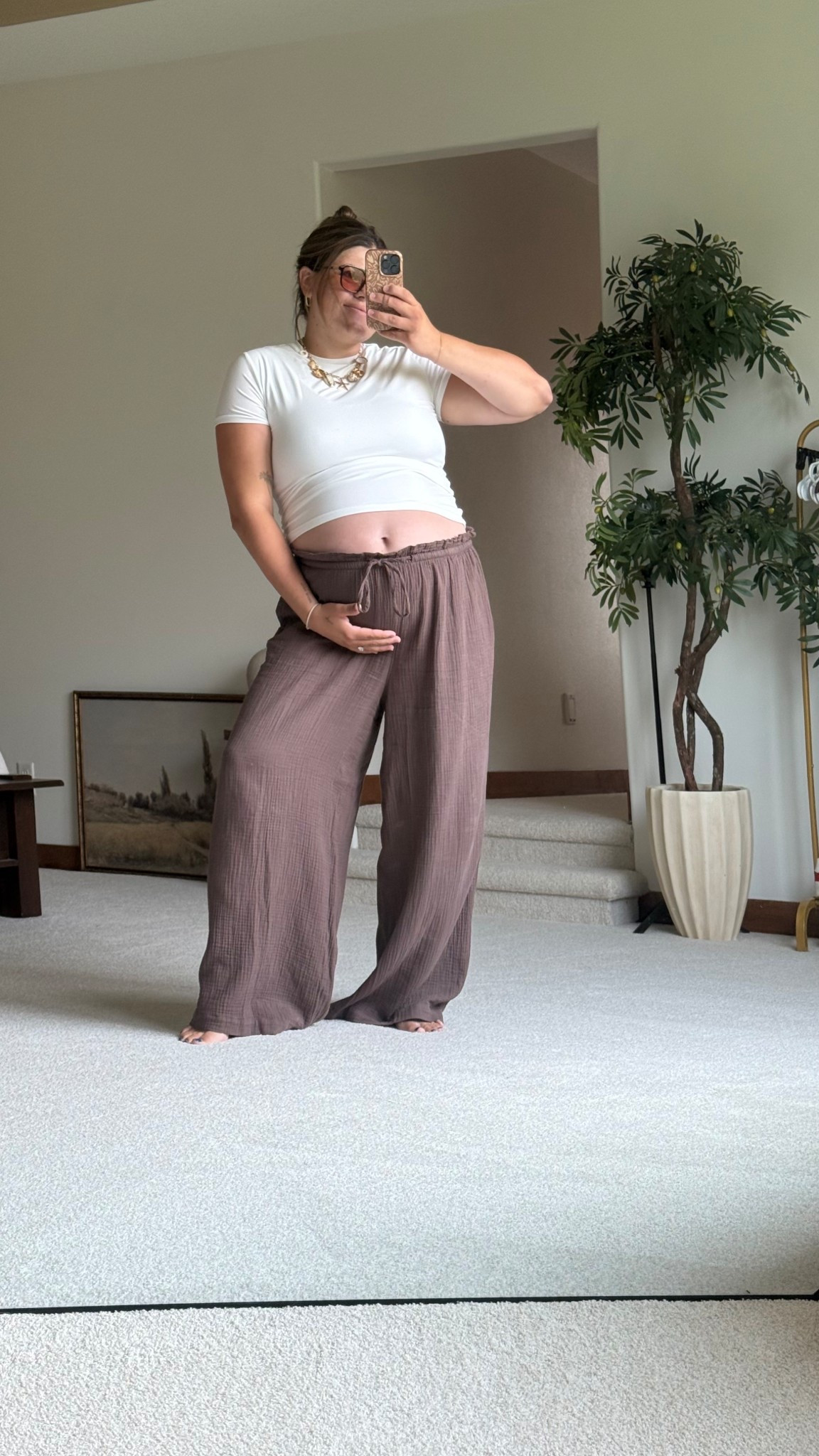 Summer maternity bump outfit of the day 🤍

Wearing xl in the target gauze pants and xxl in the pumiey skims inspired tee 

#pregnancy #maternity #momstyle #midsize

#LTKMidsize #LTKFindsUnder50 #LTKBump