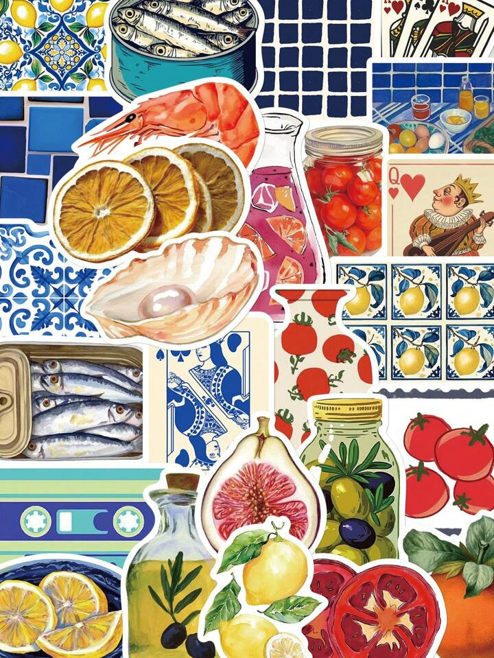 50pcs Mediterranean Tomato Stickers For Phone Case, Scrapbook, Luggage, Skateboard, Guitar, Self-Adhesive Decorative Stickers | SHEIN