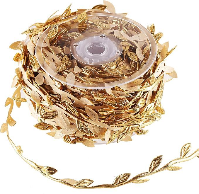 DECORA 36 Yards Artificial Gold Leaf Ribbon Trim for Wreath Making Wrapping Wedding Decoration | Amazon (US)