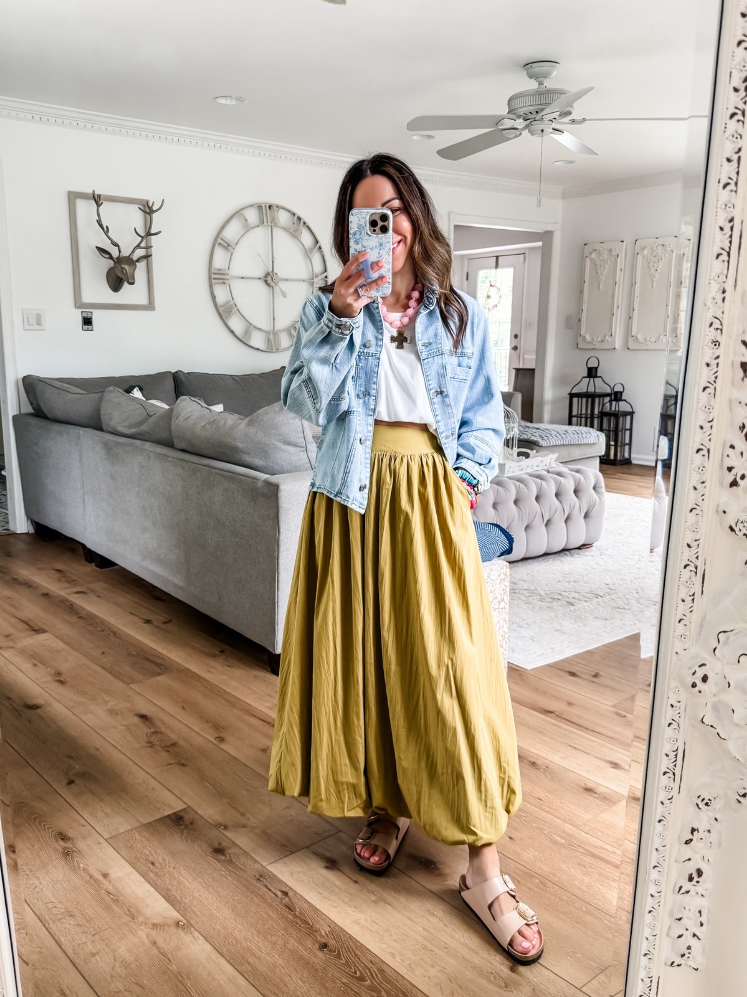 Small denim jacket. XS bubble skirt. Jewelry code HOUSEOFLEO20

#LTKOver40 #LTKPetite #LTKSaleAlert