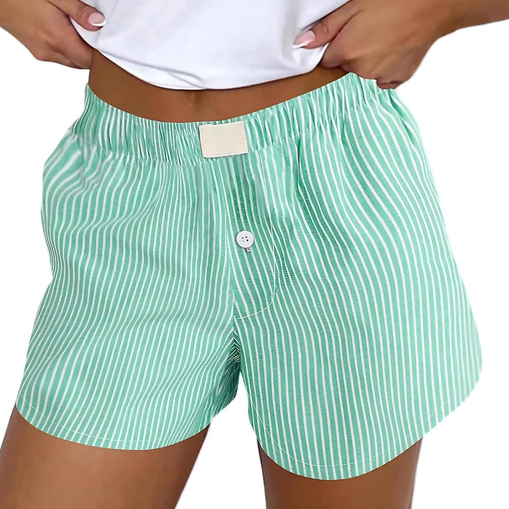 FaroDor Women's Y2K Lounge Gingham Shorts Striped Print Button Front Pajama Bottoms Boxer Shorts ... | Amazon (US)