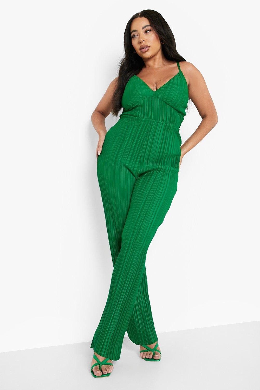 Plus Plisse Plunge Jumpsuit | Boohoo.com (US & CA)
