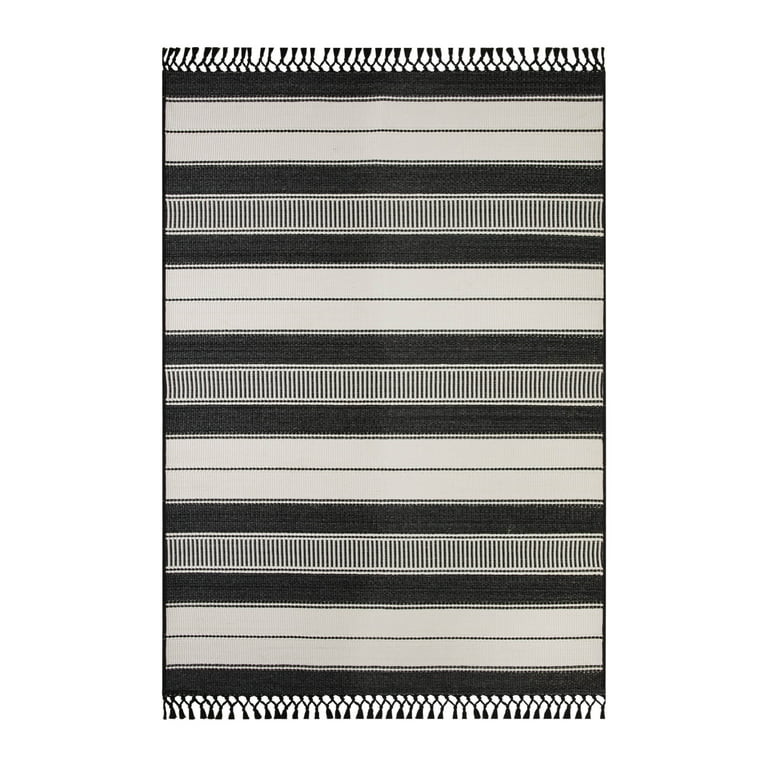 Better Homes & Gardens 5' x 7' Black and White Striped Outdoor Rug | Walmart (US)