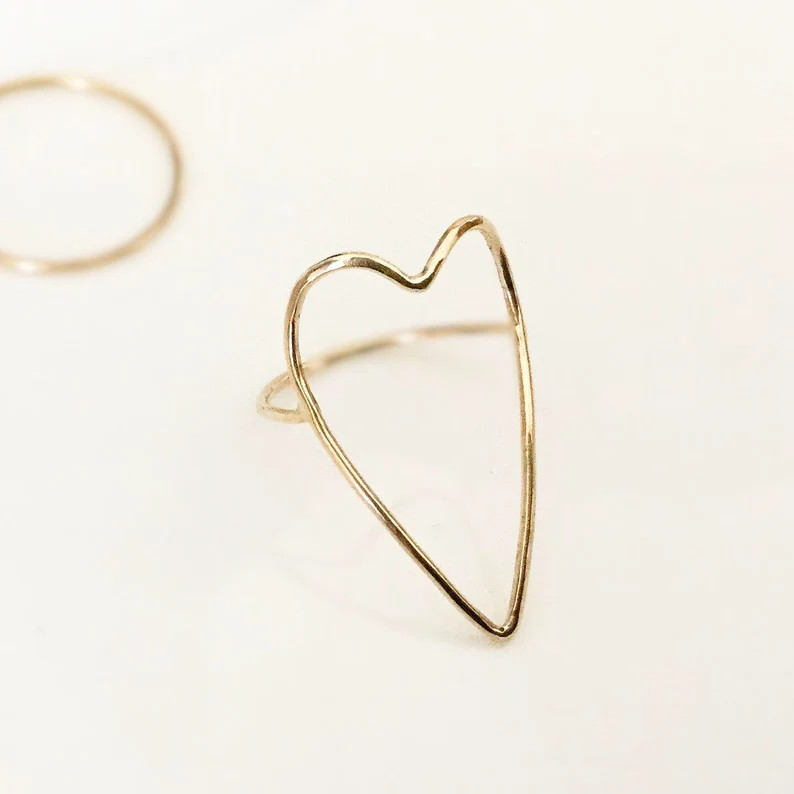 Delicate Solid 14k Yellow Gold/ Sterling Silver Handcrafted Open Heart Ring, All Sizes | Etsy (US)