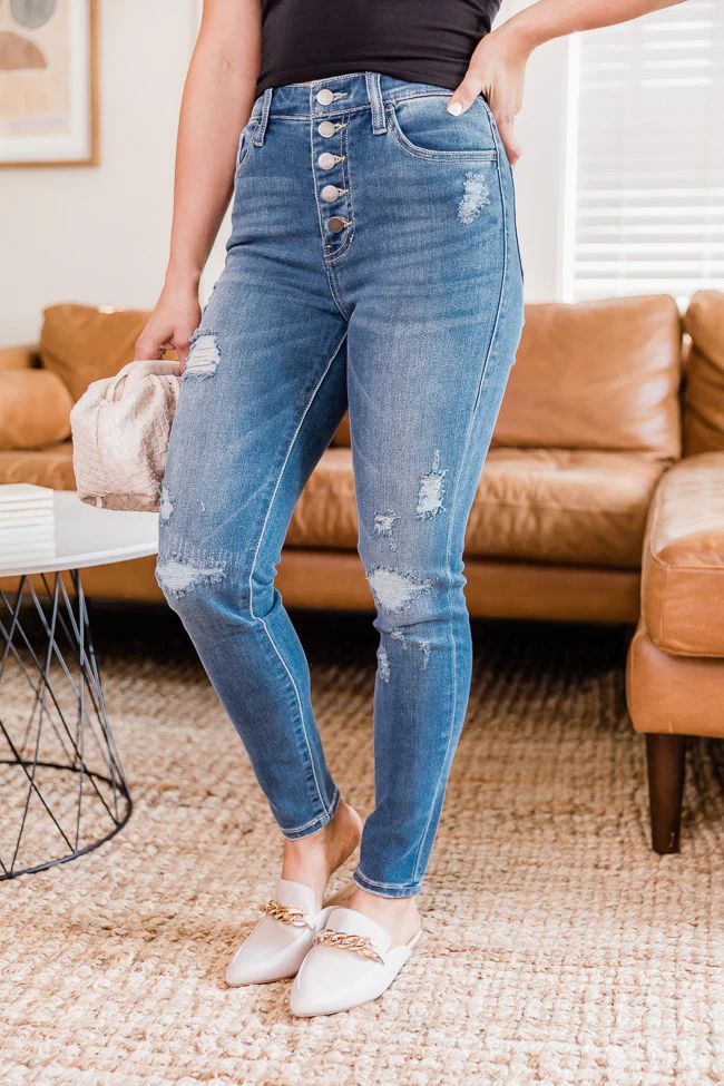 Janice Medium Wash Distressed Skinny Jeans | The Pink Lily Boutique