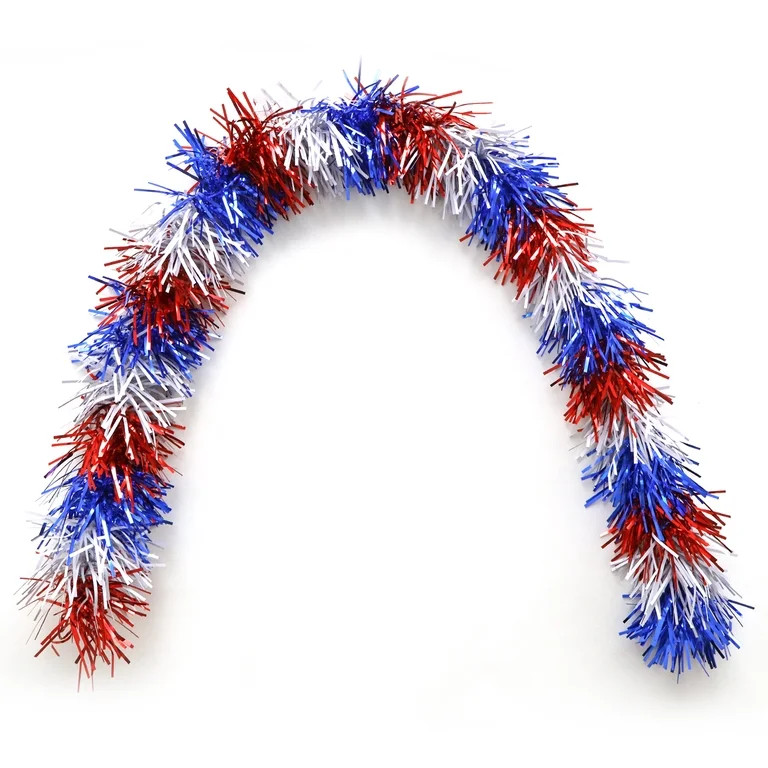 Tinsel Garland, Red/White/Blue, 6', Patriotic by Way To Celebrate | Walmart (US)