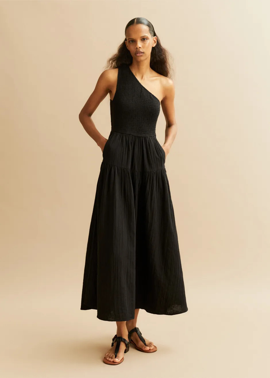 Cheesecloth Shirred One Shoulder Maxi Dress | ME+EM US