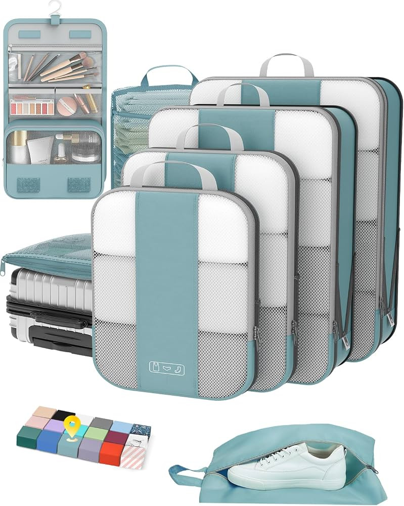 OlarHike 8 Set Compression Packing Cubes for Travel Essentials,Compressible Expandable Space Save... | Amazon (US)