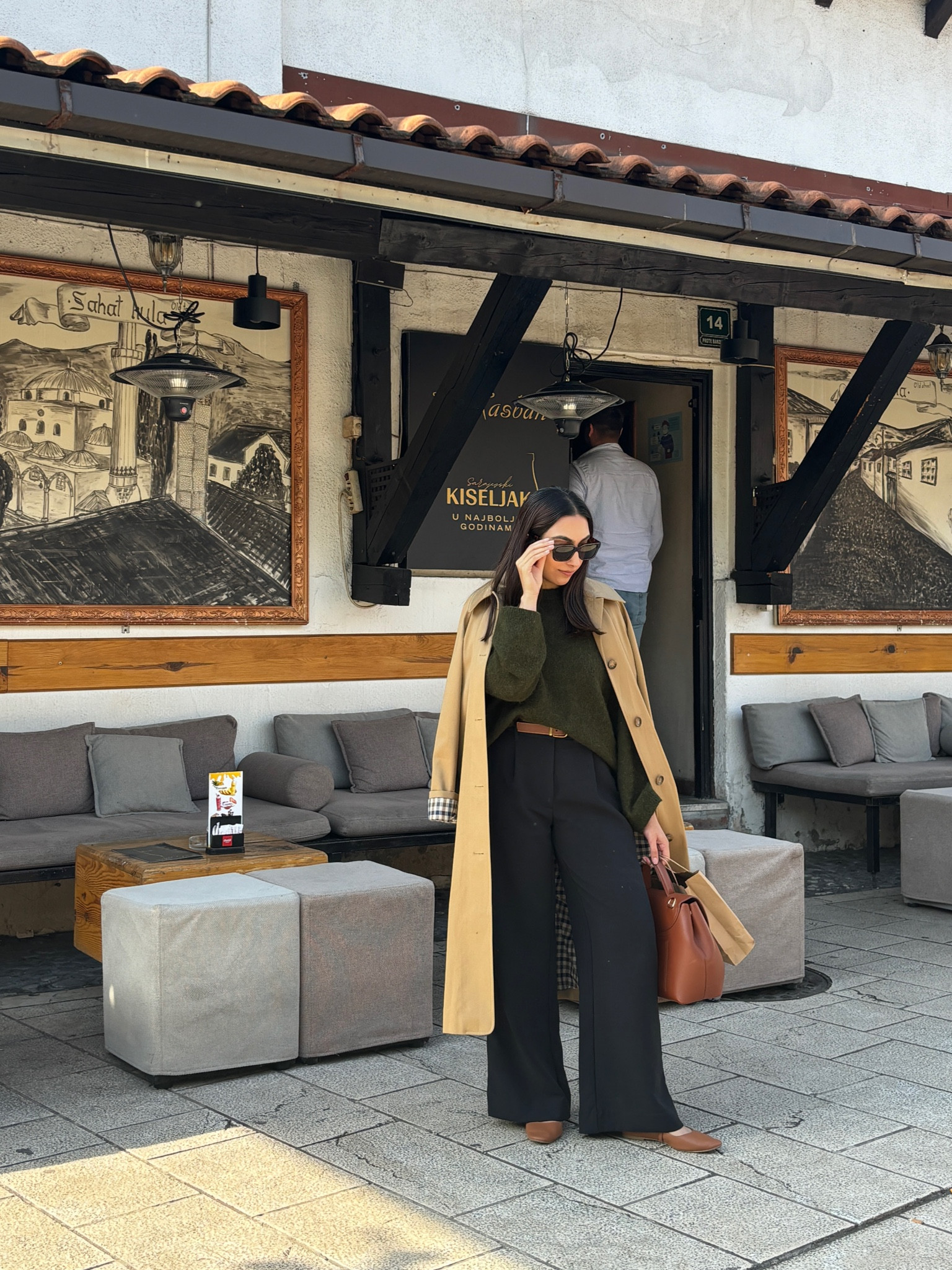 autumn outfit, wool jumper, alpaca jumper, green jumper, abercrombie trousers, petite trousers, black straight leg trousers, brown belt, reversible belt, trench coat, sezane, coach, monsoon, mary jane flats

#LTKeurope #LTKstyletip #LTKSeasonal