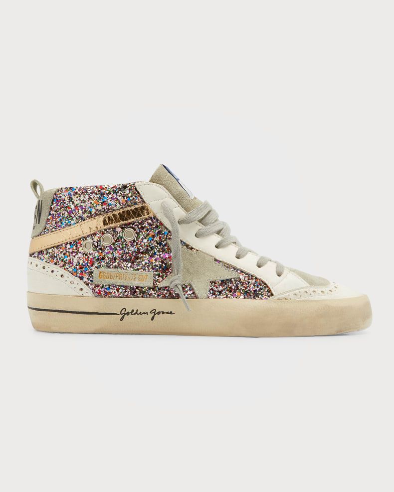 Golden Goose Mid Star Multicolored Glitter Wing-Tip Sneakers | Neiman Marcus