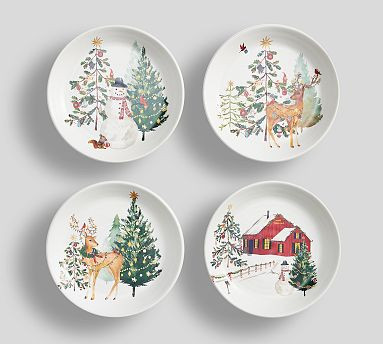 Christmas in the Country Stoneware Salad Plates - Mixed Set of 4 | Pottery Barn (US)