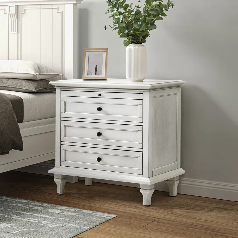 Arthelia Traditional 3-Drawers Nightstand with Built-in Charging Station and Pull-out Shelf | Wayfair North America