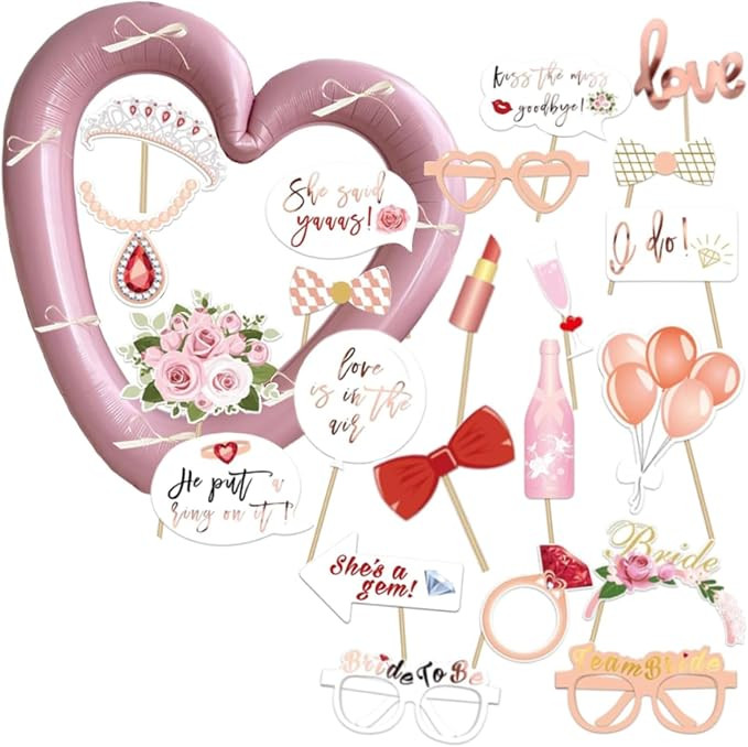 JORUN Hen Party Photo Booth Props Rose Gold Party Accessories for Adults - Bridal Shower Selfie F... | Amazon (UK)