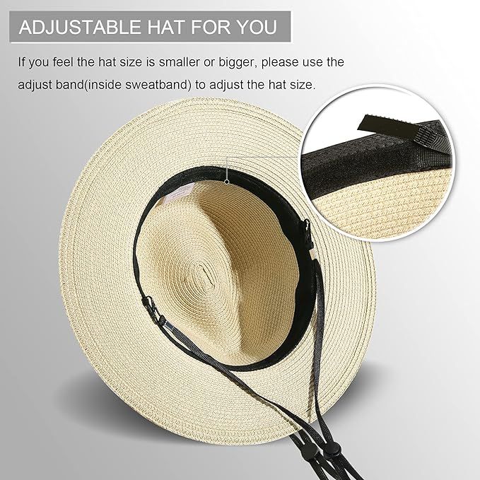 Lanzom Women Wide Brim Straw Panama Roll up Hat Fedora Beach Sun Hat UPF50+ | Amazon (US)