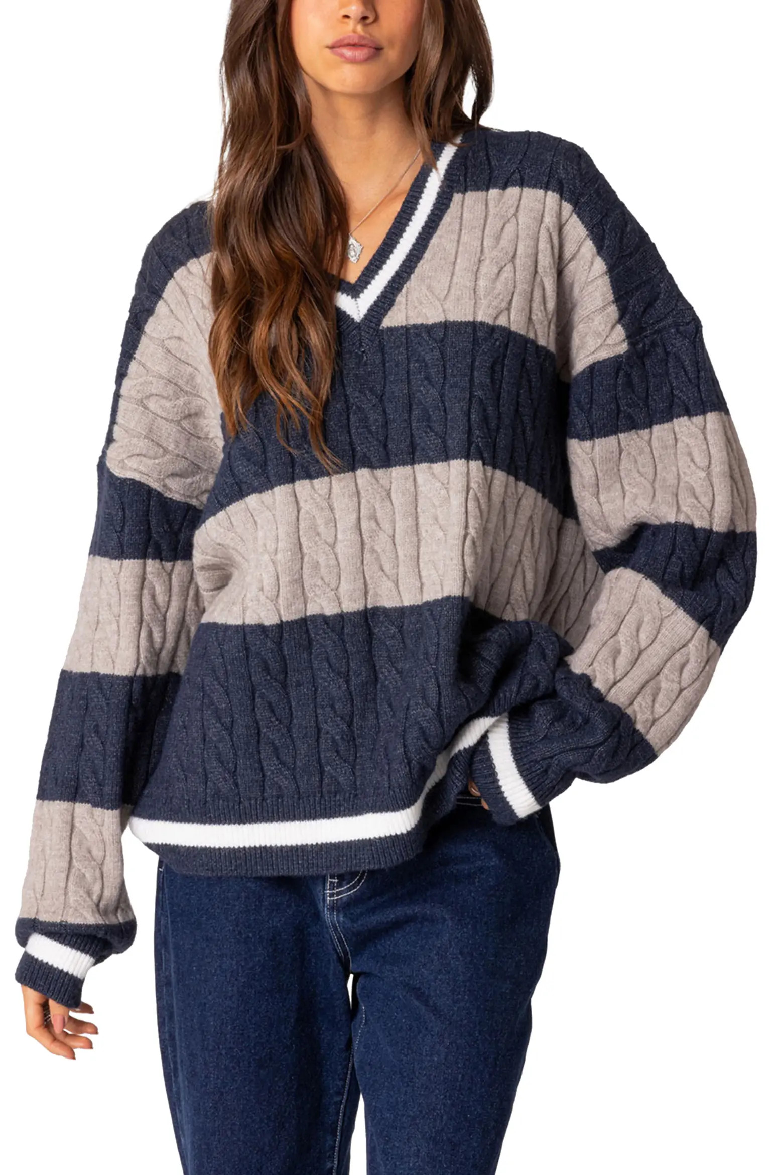 EDIKTED Romie Cable Knit V-Neck Sweater (Women) | Nordstrom | Nordstrom