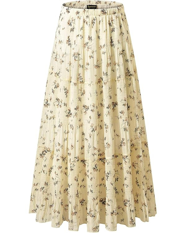 NASHALYLY Women's Chiffon Elastic High Waist Pleated A-Line Flared Maxi Skirts | Amazon (US)