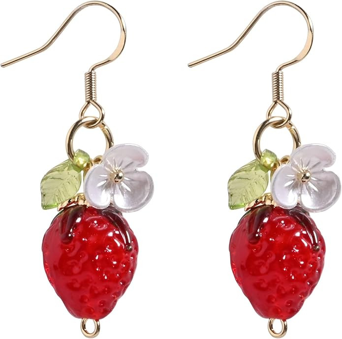 Orange Lemon Strawberry Imported Czech Glass Beads Earrings Handmade Bowtie Fruits Dangling Stud ... | Amazon (US)