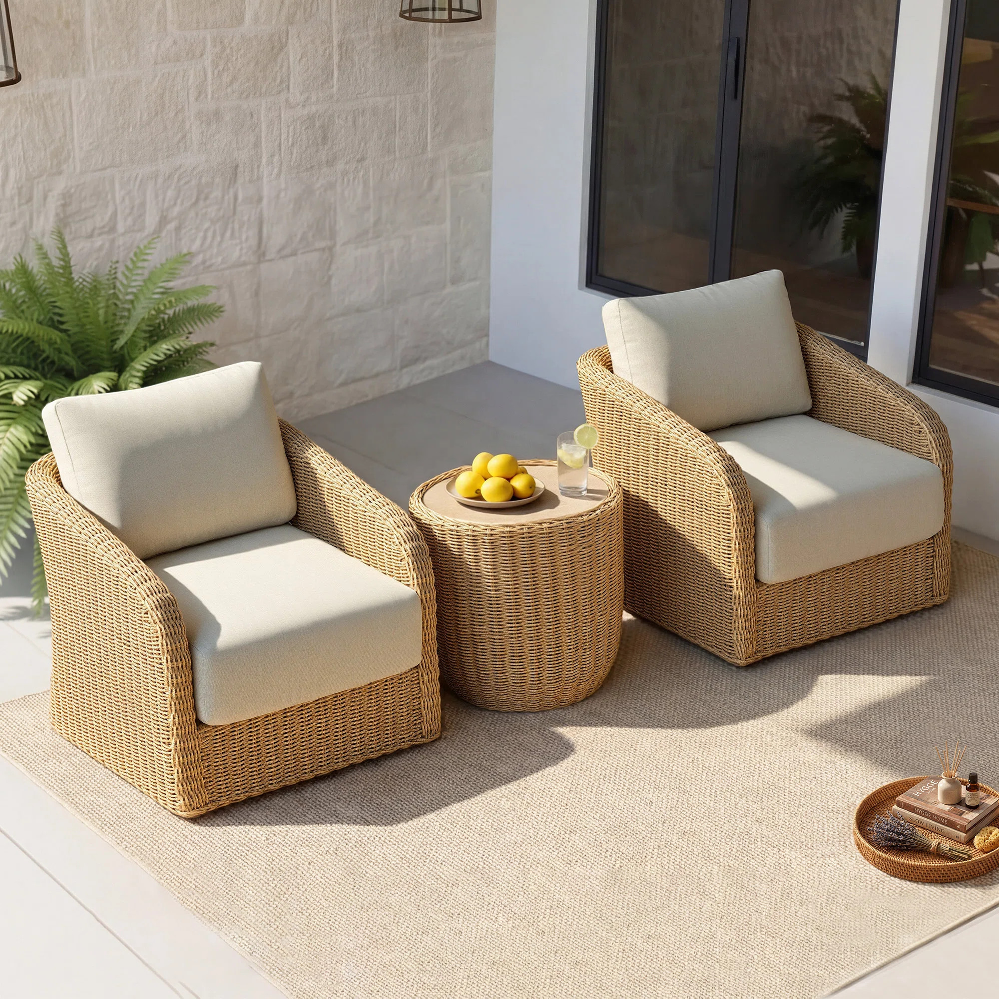 Claudian 3-Piece Outdoor Wicker Swivel Bistro Set | Wayfair North America