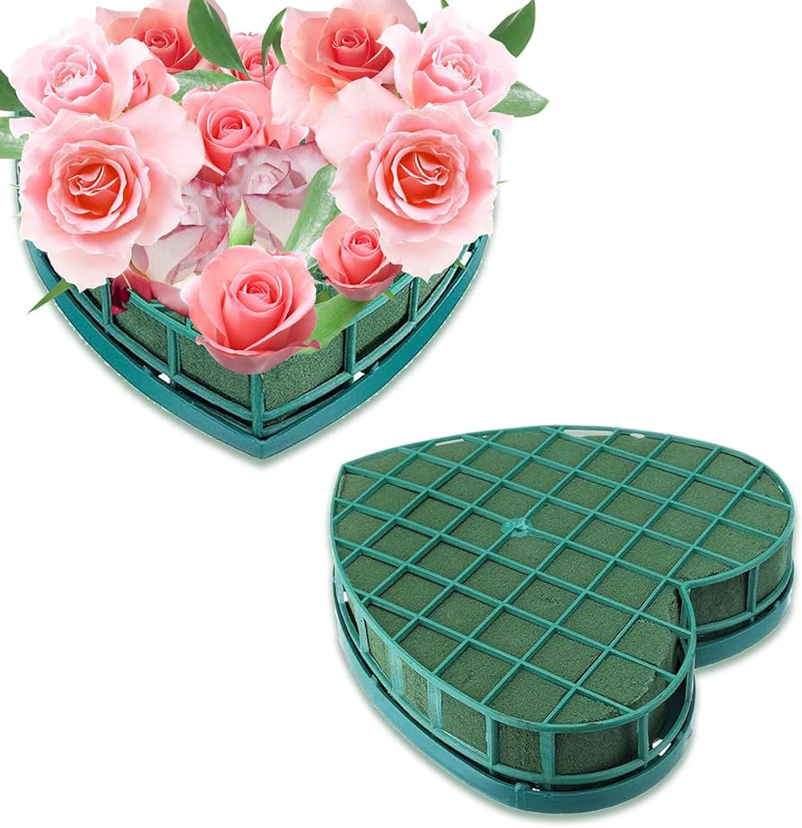 2 Pack Large Floral Foam Blocks Heart Shaped Floral Bricks with Suction Cup Tray, 11.8 x 12.6 inc... | Amazon (US)