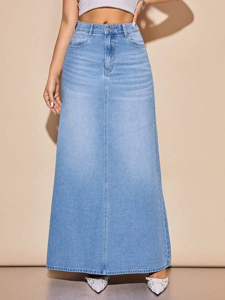 SHEIN Privé High Waist Mermaid Hem Denim Skirt | SHEIN