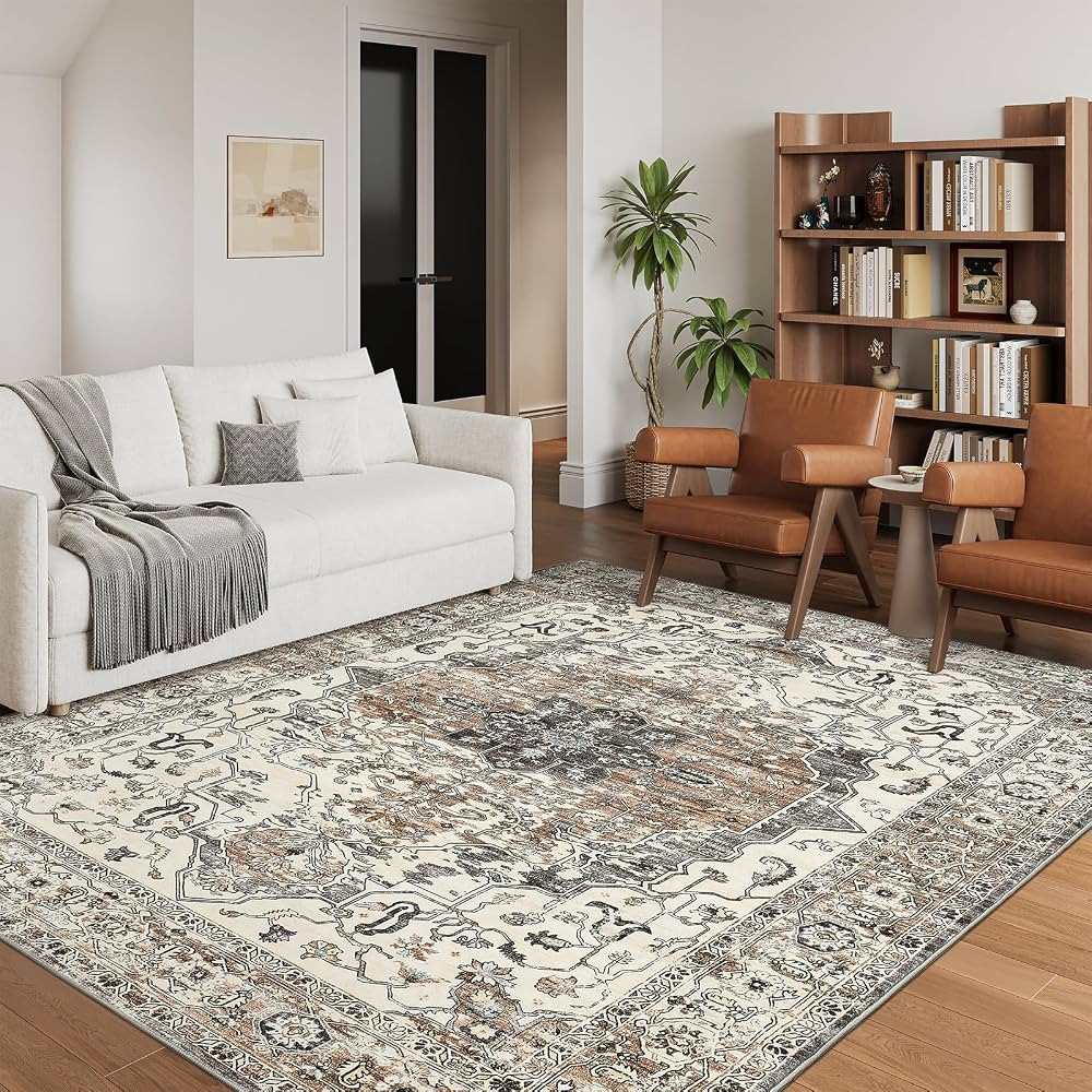 8x10 Area Rugs for Living Room, Stain Resistant Neutral Washable Rugs for Dining Room, Floral Vin... | Amazon (US)
