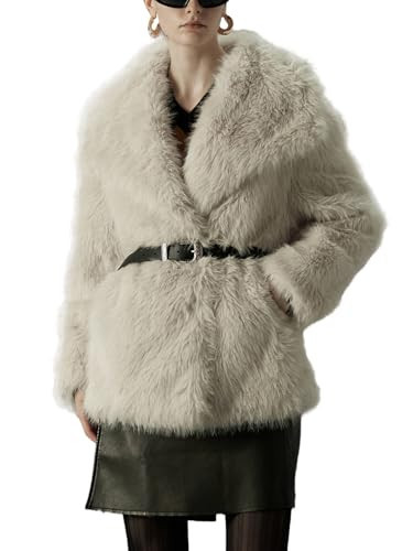 Bellivera Women's Faux Soft Fur Coat Warm Long Sleeve Winter Fluffy Jacket Shaggy Fashion Outwear Fuzzy and Luxurious PS-026 Beige L | Amazon (US)