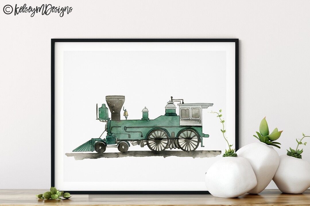 Steam Locomotive Train Print, Watercolor Painting, Transportation Decor, Boy Room Decor, Kids Bed... | Etsy (US)