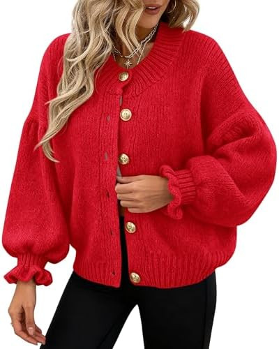 PRETTYGARDEN Womens Cropped Cardigans Trendy 2025 Ruffle Open Front Chunky Knit Sweater Oversized... | Amazon (US)