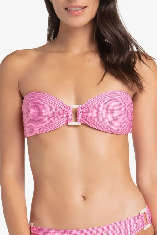 HELEN JON Hook Back Tortoise Bandeau in Pink Gingham at Nordstrom, Size Small | Nordstrom