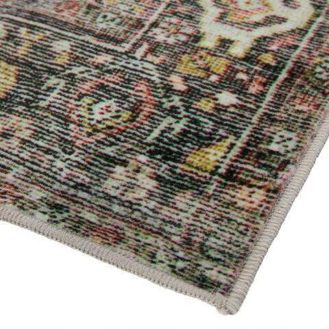 Rust and Green Distressed Persian Style Washable Area Rug | World Market
