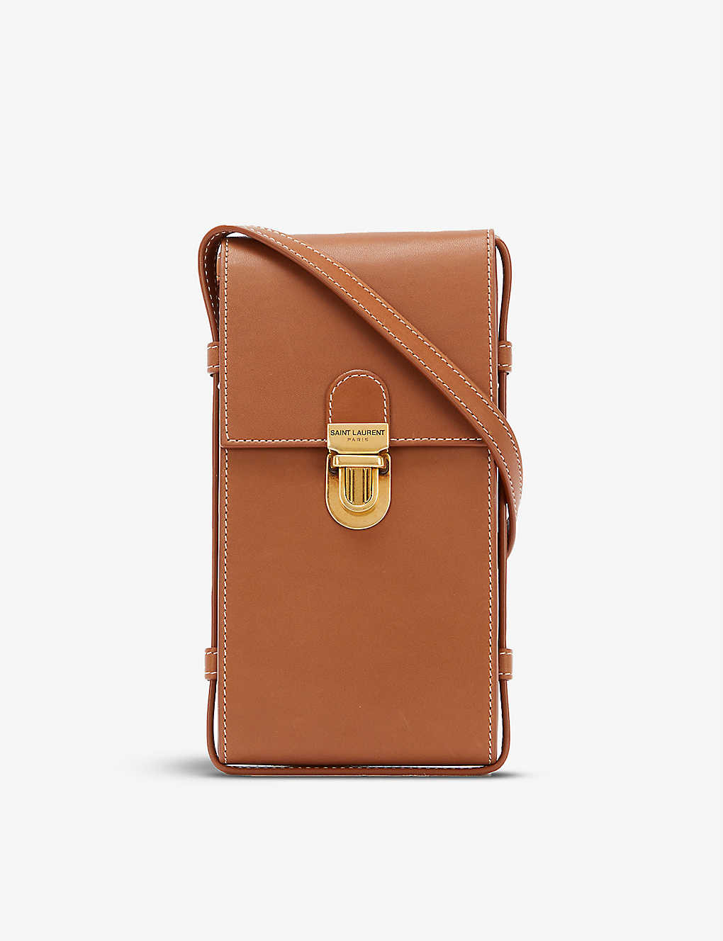 SAINT LAURENT Logo-embossed leather phone case pouch with strap | Selfridges